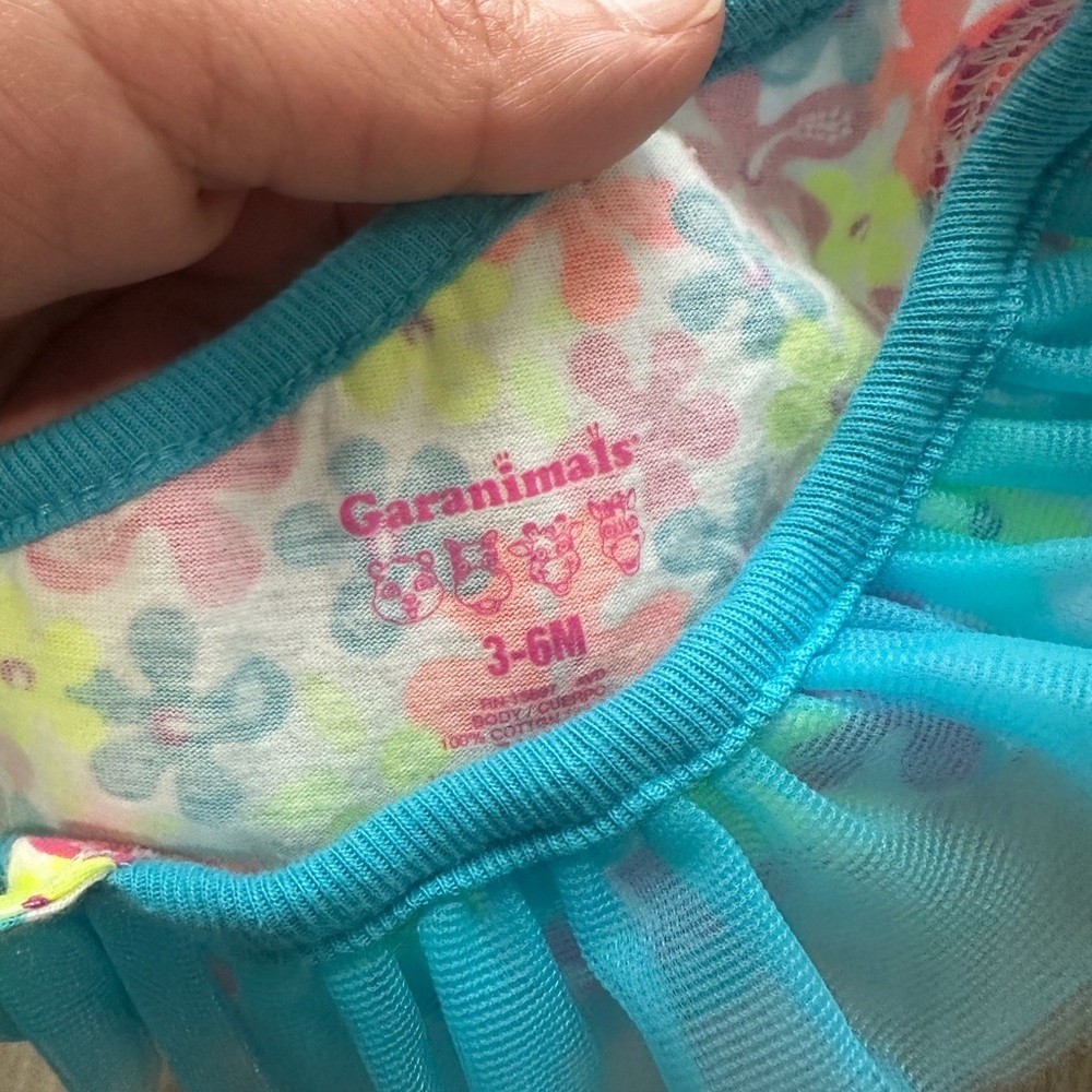 Garanimals Turquoise Floral One-Shoulder Tulle Swim Dress Bathing Suit - Picture 6 of 7